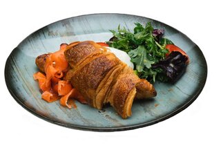 Croissant with poached egg and salmon